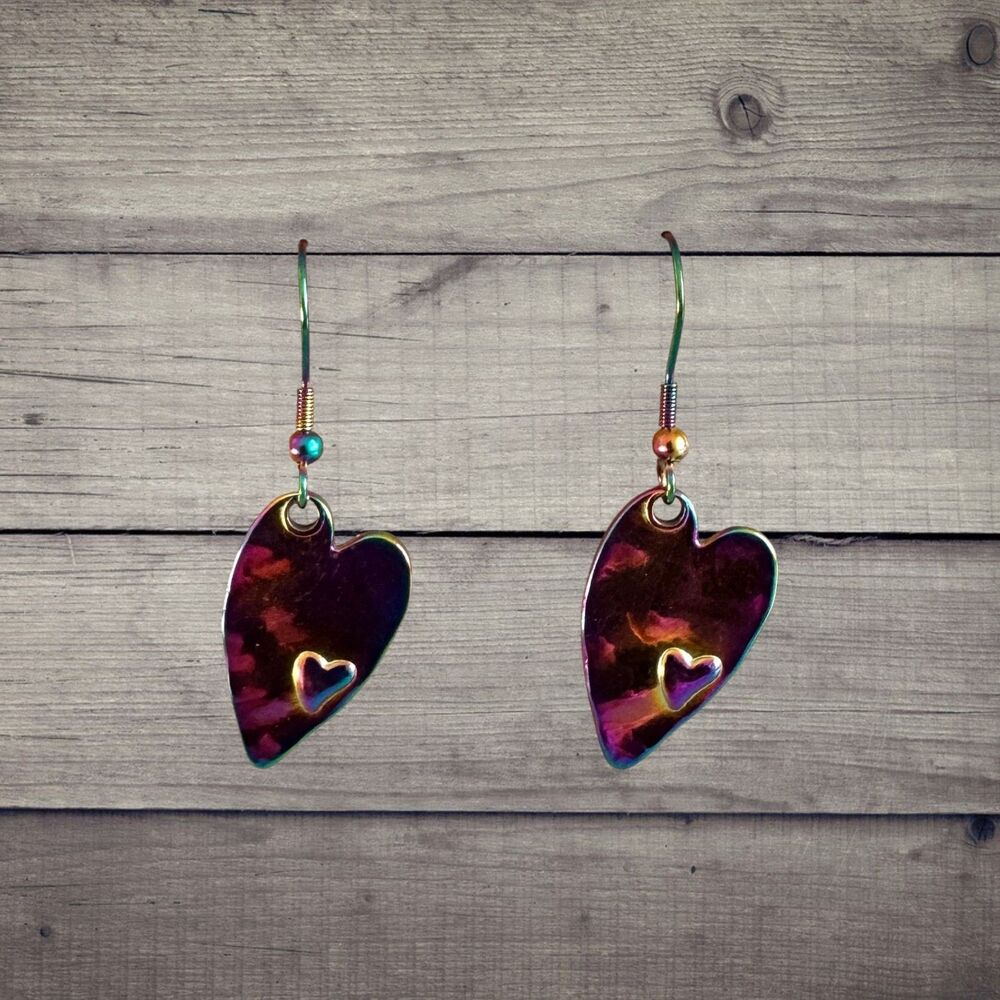 Indio Jewelry Rainbow Titanium Metal Hypoallergenic Heart Earrings #2275